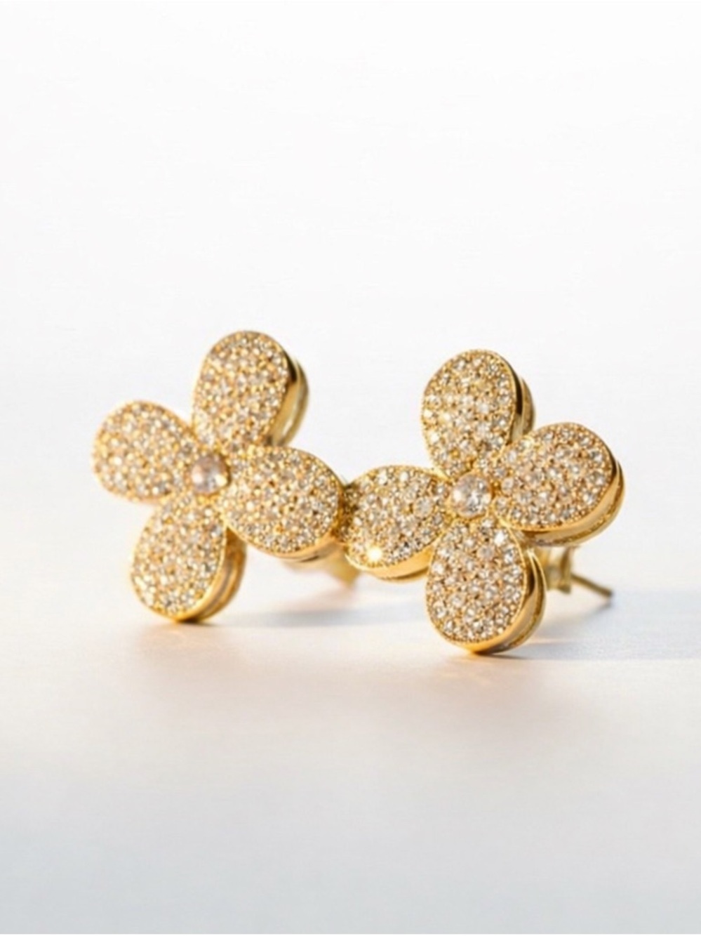 Tuckernuck Gold Pave Crystal and Pearl Clover Stud Earrings Statement